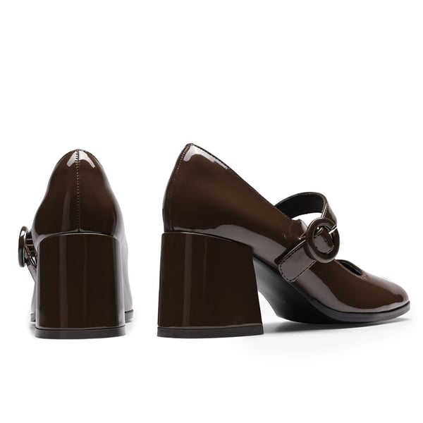 Chunky Mary Jane Pumps - BRIGHT BROWN - 3
